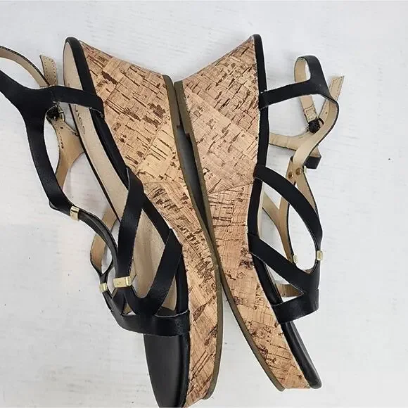Stevies Black Cork Wedge Sandals Strappy Low Platform Wedge Women's Gift Size 4 - Picture 3 of 8